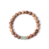 Bracelet artisanal en perles de bois naturel avec perle en aventurine verte, bracelet extensible en bois pour la guérison, bijoux unisexes