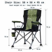 Chaise de camping et de pêche pliable portable Green Horseshoe avec poche latérale en tissu Oxford, porte-gobelet et sac de transport