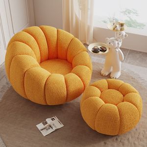 Sillón giratorio color crema estilo tatami para sala de estar, sillón individual para reclinarse o dormir. - Product Image 3