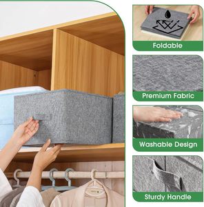 Organizador de Armario de Lino Grande Decorativo, Cajas de Almacenamiento Plegables con Asas, Caja de Almacenamiento de Tela - Product Image 3