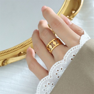 Wholesale Hollow Cuff <b>Ring</b> Fine Gold Plated Stainless Steel <b>Adjustable</b> <b>Rings</b> for Women - Product Image 6
