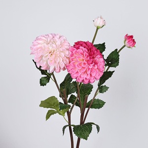 Meng Jie <b>Artificial</b> Dahlia <b>Silk</b> <b>Flower</b> 2 Heads Pink And White Indoor Home Decor Wedding Floral Arrangement - Product Image 1