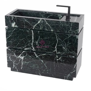 Mueble de Baño de Piedra Natural con Doble Cajón, Mármol Verde Alpi Sólido, Lavabo Integrado, Resistente a la Humedad para Uso Diario - Product Image 6