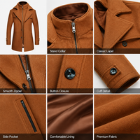 Manteau Trench en Laine Personnalisé OEM pour Homme, Veste d'Hiver Épaisse à Double Col, Vêtement d'Extérieur Décontracté Surdimensionné en Gros