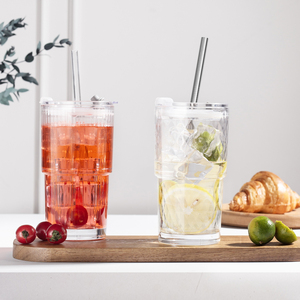 Bicchiere in Vetro <span class=keywords><strong>da</strong></span> 480ml con Coperchio e Cannuccia, Design <span class=keywords><strong>a</strong></span> Diamante, Riutilizzabile, Sicuro per Alimenti, per Caffè Freddo, Tè, Succo - Novare - Product Image 2