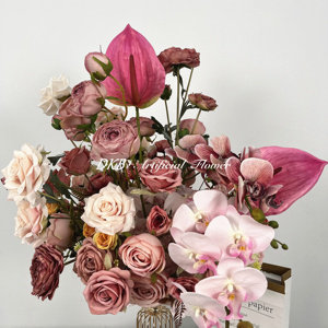 Fleurs de table uniques en soie <span class=keywords><strong>rose</strong></span> poussiéreux, centre de table, fleurs artificielles <span class=keywords><strong>rose</strong></span> poussiéreux et prune, décoration pour cérémonie de mariage - Product Image 4