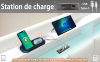 Cadre de lit en cuir avec rangement, haut-parleur Bluetooth LED RGB, charge USB Type C, 140x200 160x200
