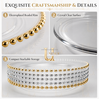 Assiettes de présentation Uvenue transparentes à perles, or et argent, 13 pouces, rondes en plastique, pour la décoration de table de mariage et de banquet