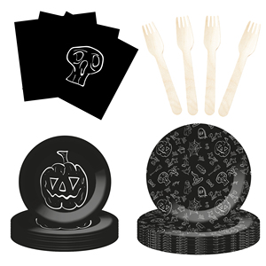 DAMAI Happy Halloween Party Favor Vintage Halloween Decoration Disposable Tableware for Pumpkin Skull Plates Net Napkins Cups - Product Image 4