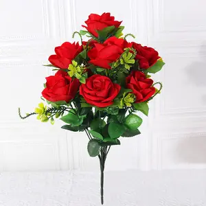 Rote Valentinstag Geschenk ideen Künstliche 12 Köpfe Rose Hochzeits feier Dekoration Blume Valentinstag Rose