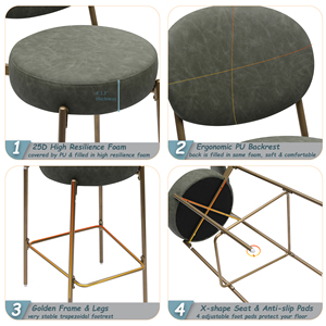 H Seat Height <b>Adjustable</b> Velvet Upholstered <b>Bar</b> <b>Stools</b> Set of 2 with Golden Legs Modern Hotel & Bedroom Counter Dining Chairs - Product Image 4