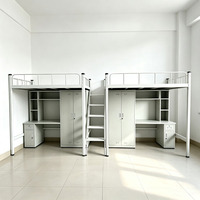 Lit superposé métallique robuste avec bureau intégré et armoire pour dortoirs étudiants et chambres d'hôtes