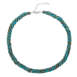 AB <b>Turquoise</b> 18-Inch Crystal Necklace with 4 Rows Twisted Faceted Glass <b>Beads</b> 3mm Size - Product Image 1