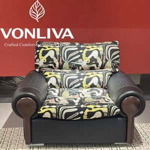 โซฟาโมดูลาร์หรูหราทันสมัย Vonliva หนังแท้ บุฟองน้ำ เบาะนั่งลึก โซฟาห้องนั่งเล่น สำหรับโรงแรม - Product Image 1