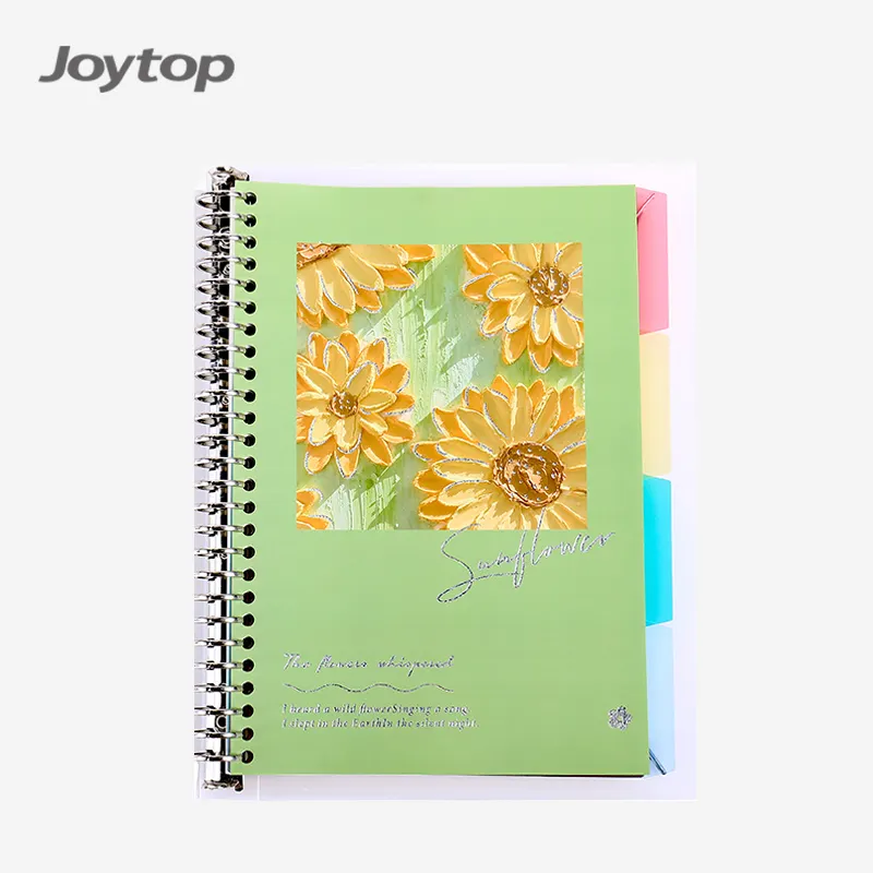 Joytop Desain Bunga Lukisan Minyak Grosir 2225 Penutup Pp Transparan B5 Notebook Spiral Kertas Pengisi Loose-Leaf