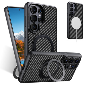 Étui de protection pour téléphone en cuir PU à motif carbone pour <span class=keywords><strong>Samsung</strong></span> Galaxy S26 Ultra S25 S24 S23 <span class=keywords><strong>S22</strong></span> 360 °   Anneau rotatif - Product Image 1