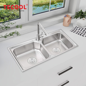 Évier de cuisine professionnel en acier inoxydable 304, <span class=keywords><strong>double</strong></span> bac, à poser, moderne, pour la maison, finition argentée - Product Image 2