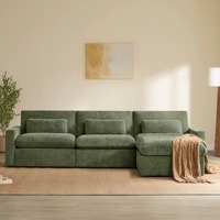 Canapé modulaire en tissu vert moderne 3 places avec chaise longue, ensemble de meubles de salon pour maison, villa, loft, hôtel