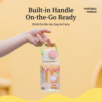 Bouteille d'eau portable en Tritan sans BPA, écologique, anti-fuite, avec poignée et paille escamotable, motif lapin mignon, personnalisable pour étudiants et enfants