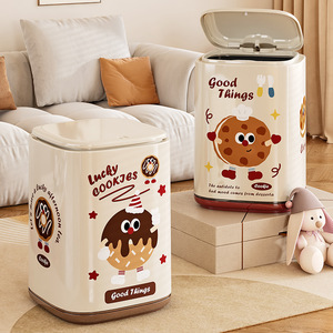 Cartoon Plastic Double <b>Bin</b> Trash Can With Lid Rectangular Indoor Home Bedroom Living Room Use - Product Image 3