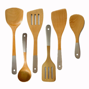 Beechwood Spatula Set 6 Piece Wooden Kitchen Utensil With White <b>Handle</b> For Cooking And Grilling - Product Image 5