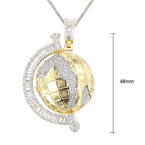 Tùy Chỉnh Hip Hop Mặt Dây Chuyền Hoàn Chỉnh icedout 925 Bạc Moissanite 48Mm <span class=keywords><strong>Baguette</strong></span> Xoay Trái Đất Đồ Trang Sức Thời Trang Charms Vòng Cổ - Product Image 6