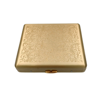 Étui à cigarettes personnalisé en métal doré avec motif floral gravé, support à ressort, boîte cadeau fine de poche