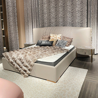 Lit double King Size, style italien moderne, luxe, tissu rembourré, cadre en pin, avec rangement