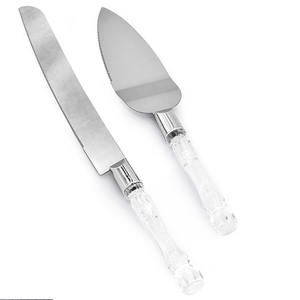 Cortador divisor de pasteles de plástico, juego de servidor profesional, cuchillo de plata y soporte de madera redondo con tapa de bloqueo de tres bordes - Product Image 1