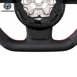 Volant sport pour Audi A3/A4/A5/A6/A7/A8/S3/S4/S5 B9 - Aluminium/Bois/Cuir, poignée de 40 mm, surpiqûres rouges, bouton de commande - Product Image 6
