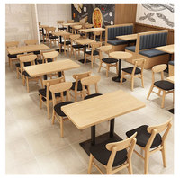Ensemble de sièges de restaurant traditionnels en placage de bois, table en fer, chaise en cuir PU, durable, écologique, pour la restauration commerciale
