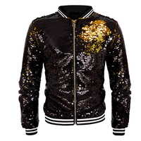 Veste à col montant en sequins pour homme, veste décontractée à côtes réversible pour l'automne et l'hiver