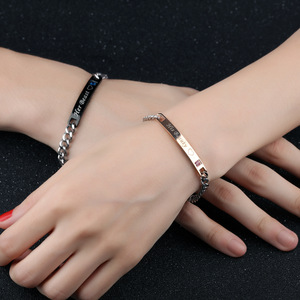 <span class=keywords><strong>Mylove</strong></span> Fashion Chaîne en acier inoxydable plaqué or Bracelet unisexe réglable Bracelet de couple tendance 'His Queen Her King' - Product Image 2