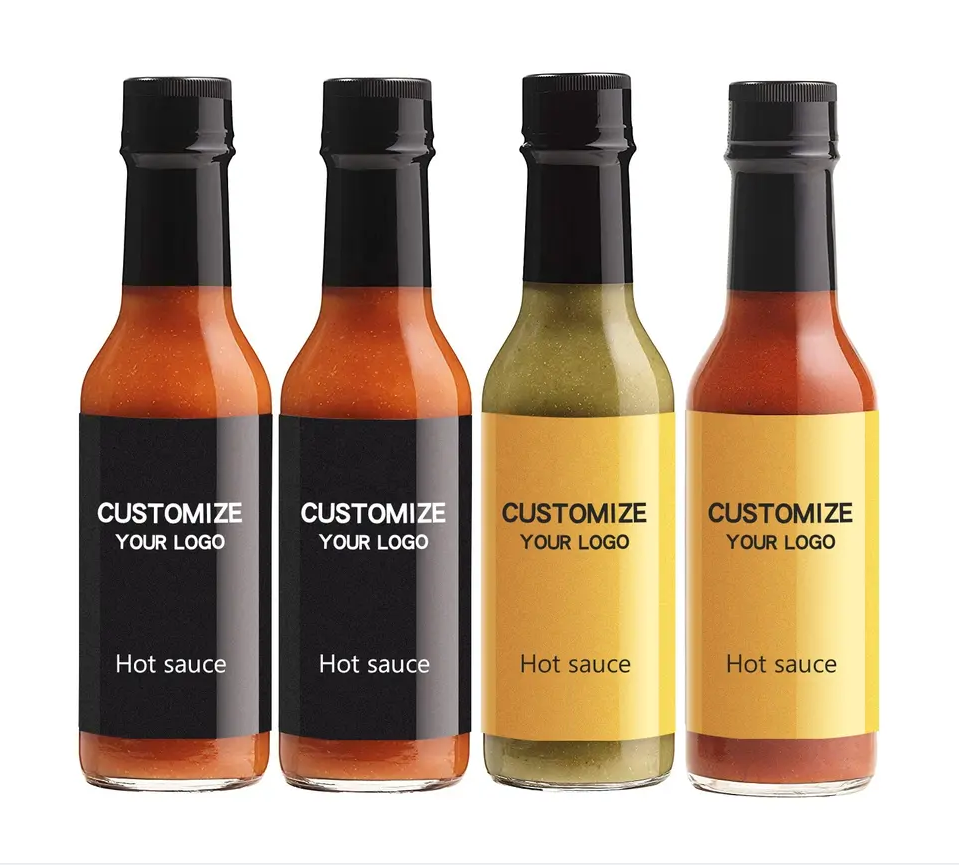 3Oz 5Oz 8Oz 150Ml 250Ml Lege Heldere Tafelsaus Fles Chili Salade Ketchup Hete Saus Glazen Fles Met Zwarte Dop