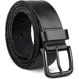 Ceinture en cuir de vache noir avec boucle rectangulaire en acier, design formel et durable - Product Image 1