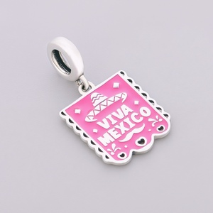 925 Silber Rosa Farbe <span class=keywords><strong>VIVA</strong></span> MEXICO Sombrero Hut Papel Picado Bead Fit Original Pan Charm Armband für die Herstellung von Frauen Fine Jewelry - Product Image 2