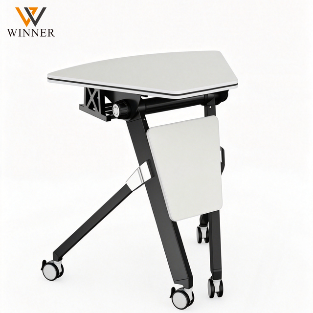 Modern Folding School Study Desk Thickened Construction Smooth Edges Lockable Casters for Commercial Use Office