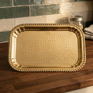Plateau rectangulaire en laiton gravé de luxe avec motif horizontal pour la décoration de fête - Product Image 2