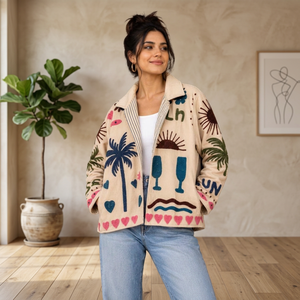Chaqueta de Mujer Tejida en Terciopelo con Bordado, Ecológica, de Algodón, con Estampado Floral, Reversible, Estilo Bohemio para Invierno - Product Image 3