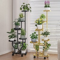 Support à plantes en métal multi-niveaux rustique moderne Oniya, étagère à plantes roulante, support pour pot de fleurs intérieur/extérieur, décoration pour la maison et le jardin
