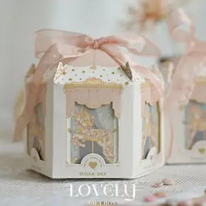 Basit oyma avrupa tarzı yaratıcı düğün pembe şeker kutusu bebek bayram tam ay çöreği kutusu
