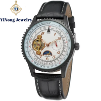 Montre mécanique automatique pour homme, tourbillon, phase de lune, cadran à aiguilles, boîtier en alliage, bracelet en cuir véritable, pour un usage professionnel et décontracté
