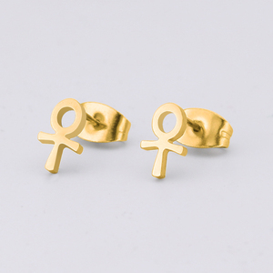 Silver/Gold/Black Plated Delicate Simple Ear Jewelry Stainless Steel Egyptian African Ankh <strong>Cross</strong> Stud <strong>Earrings</strong> for <strong>Men</strong> Women - Product Image 4