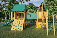 Grand ensemble de jeux d'extérieur en bois et acier avec double toboggan, toboggan en spirale et balançoires pour jardin et parc