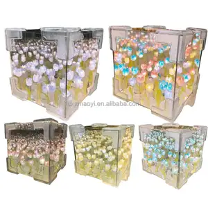 Valentine's day Gift Handmade DIY Artifical Magic Cube Mirrors Tulip Night Light Material Package Tulip with Light