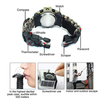 Jam Tangan Paracord Penyelamatan Taktis, Gelang Medis Multifungsi Kompas Termometer untuk Berkemah Mendaki Gunung