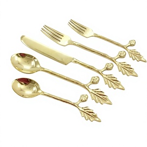 Reusable 5 Pcs Flatware Knife Fork Spoon Set Stainless Steel Wedding Cutlery Set Gold/stainless Steel Flatware Set - Product Image 1