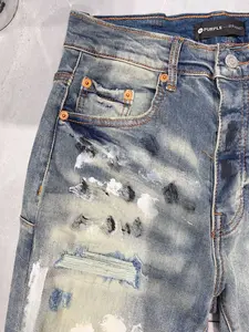 OEM high quality High street paint holes to make old jeans rock revival mens jeans