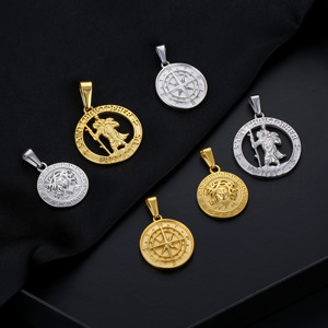 Mode Gravé Religieux Bijoux 18K Plaqué Or En Acier Inoxydable Saint <span class=keywords><strong>Christophe</strong></span> Méduse Boussole Charmes Pendentif Collier Hommes - Product Image 2