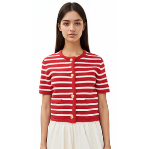 <span class=keywords><strong>Cardigan</strong></span> Estivo da Donna a Righe, Lavorato a Maglia, in Lana/<span class=keywords><strong>Viscosa</strong></span>, Collo Tondo, Antirughe, Morbido, Manica Corta, OEM/ODM - Product Image 5